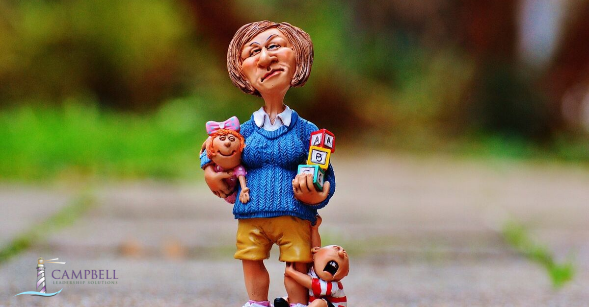 A cartoon person with children. Campbell Leadership Solutions
