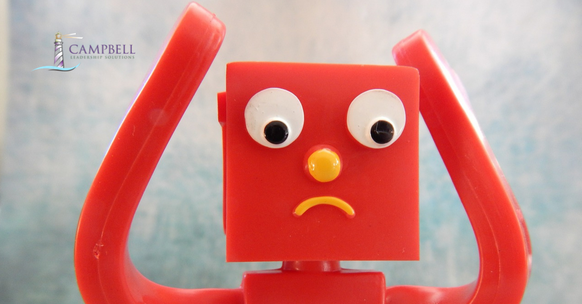 A red cartoon figure looking concerned
